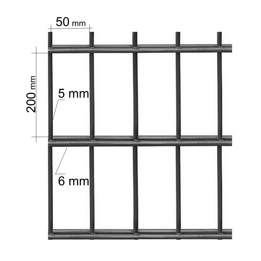 Plotový panel 2D, výška 2030 mm, oko 50 x 200 mm, pozinkovaný