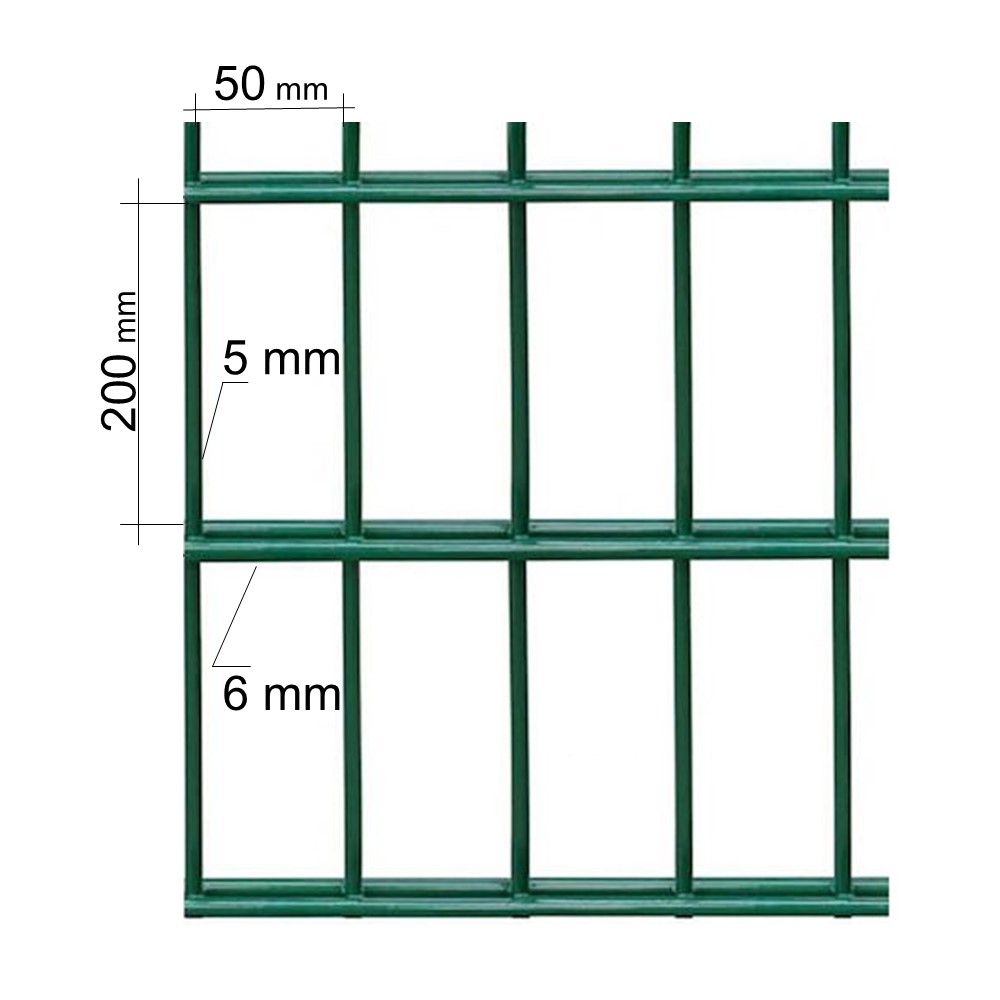 Plotový panel 2D, výška 0830 mm, oko 50 x 200 mm, zelený