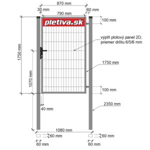 Brána jednokrídlová STRONG 1750 x 1000 mm, 2D panel, antracit